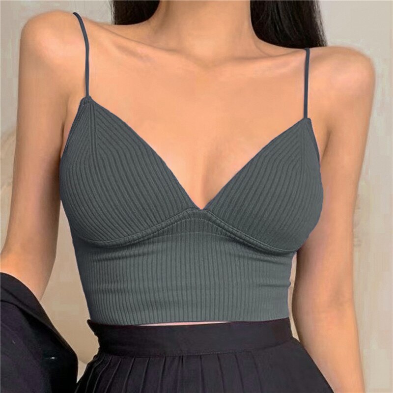 top women 2023 summer Seamless Crop Top Underwear Wire-Free V-Shaped Camisole solid color Thin Straps Bralette Lingerie Tube Top