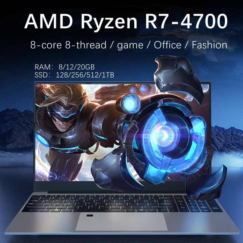 2022new 15.6-inch metal Laptop  Backlit AMD  R7-4700 lightweight portable business office design computer 20GB ram 256G 1TB SSD