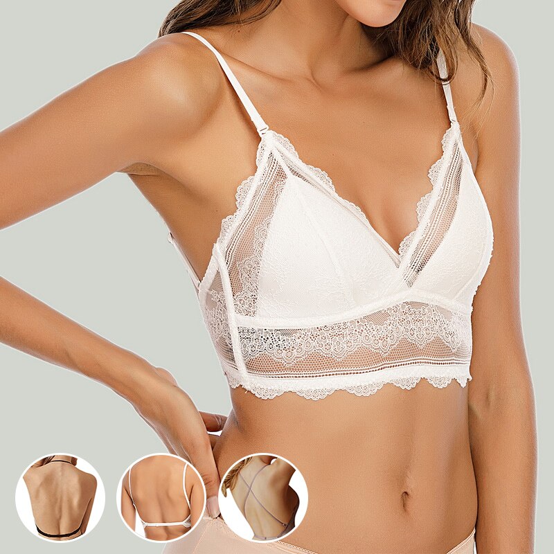 Sexy Backless Bra Women Push Up Bralette Thin Cup Underwire Wireless Beauty Back Lace Lingerie Adjustment Gather Brassiere Top